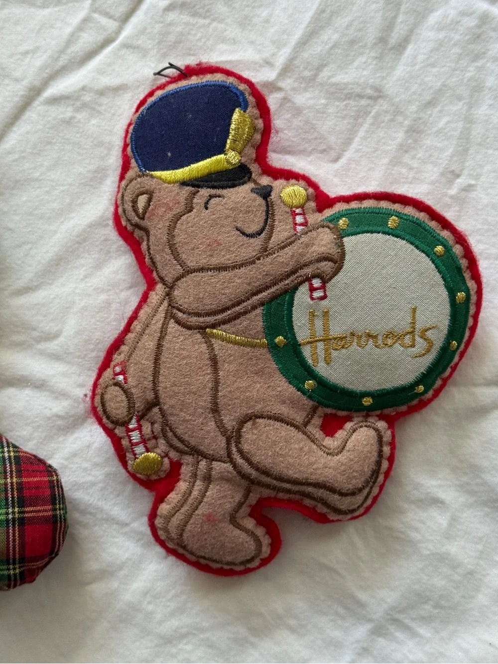 Set of 3 Vintage Harrods Holiday Christmas Bear Felt Ornaments